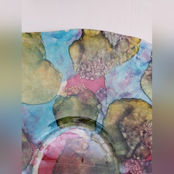 Unique Multicolor Art Centerpiece Bowl – Blue, Red, Green, Gold - Picture 4 of 7